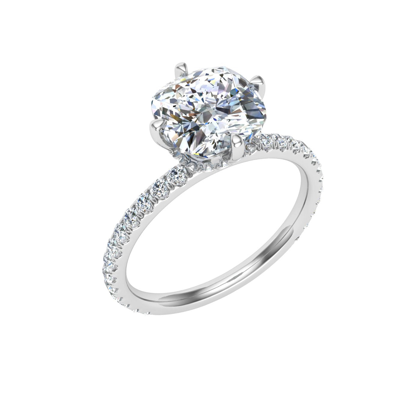 Shine Cushion Cut Compass Prong Moissanite Engagement Ring White Gold